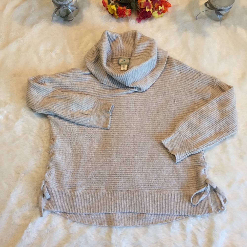 Ruby Moon Cowl Neck Ivory Ribbed Knit Sweater XL